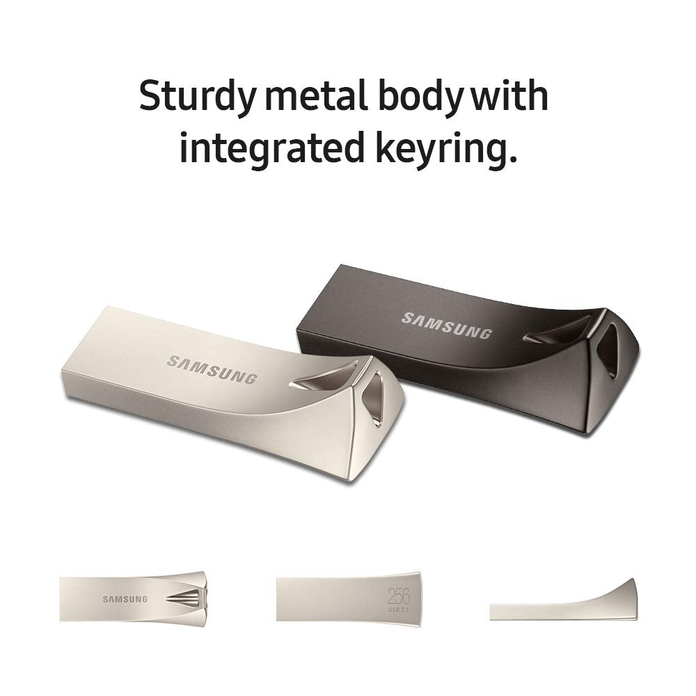 SAMSUNG BAR Plus 3.1 USB Flash Drive, 128GB, 400MB/s, Rugged Metal Casing, Storage Expansion for Photos, Videos, Music, Files, MUF-128BE3/AM, Champagne Silver
