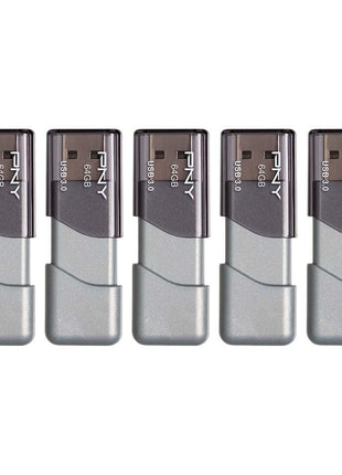 PNY 64GB Turbo Attaché 3 USB 3.0 Flash Drive, Silver (Pack of 5)