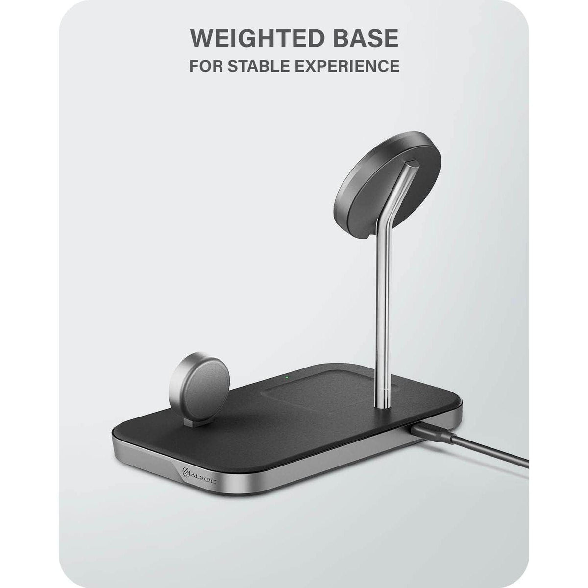 ALOGIC MagSpeed 3-in-1 Wireless Charging Station, MagSafe Compatible for iPhone 15/14/13/12 Series, Wireless Charging Enabled AirPods Case & All Apple Watch Models, LED Indicator, Certified Safe.