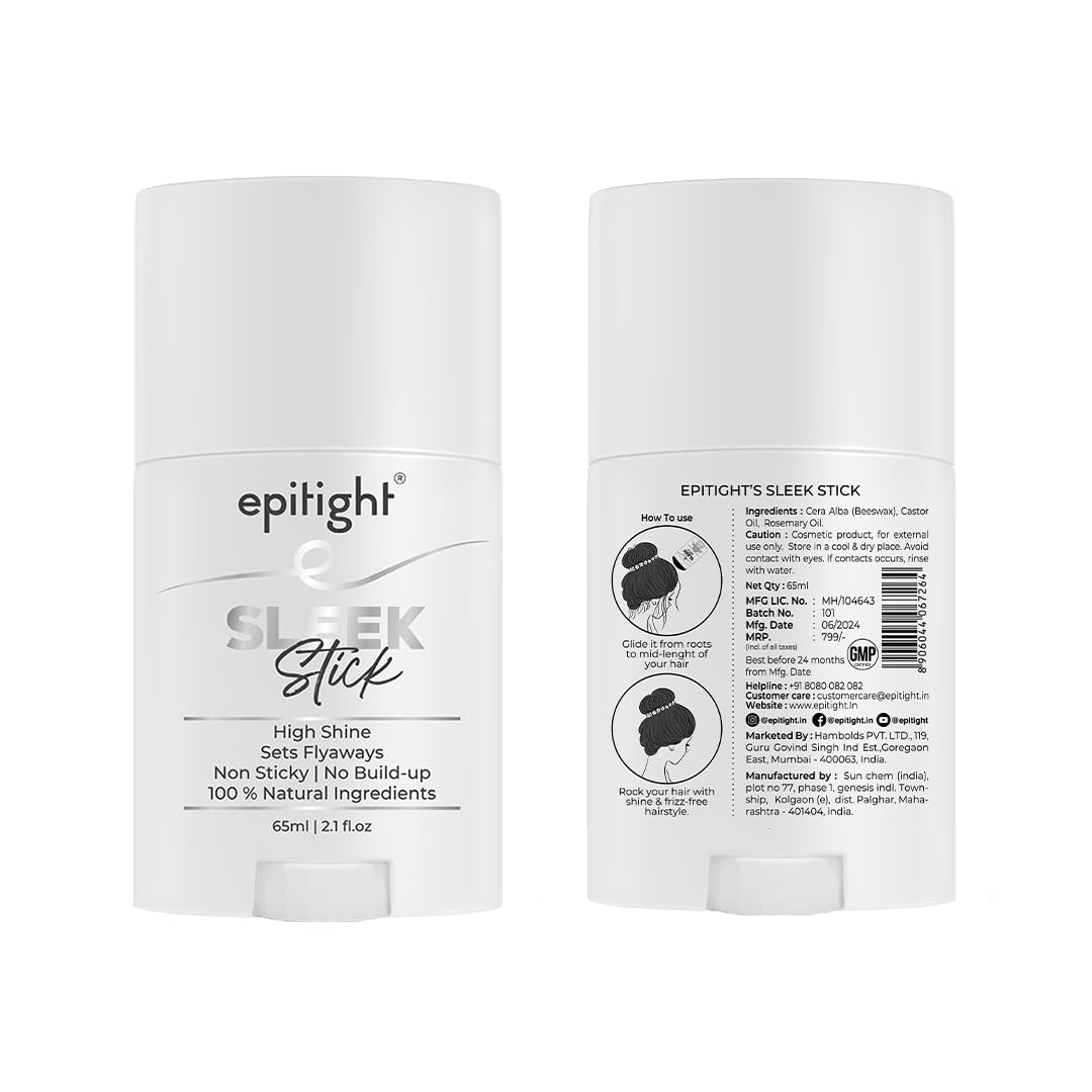 Epitight Sleek Stick | Hair Wax Stick | High Shine | Sets Flyaways | Non Sticky | No Build-up | 100% Natural Ingredients | 65 ml