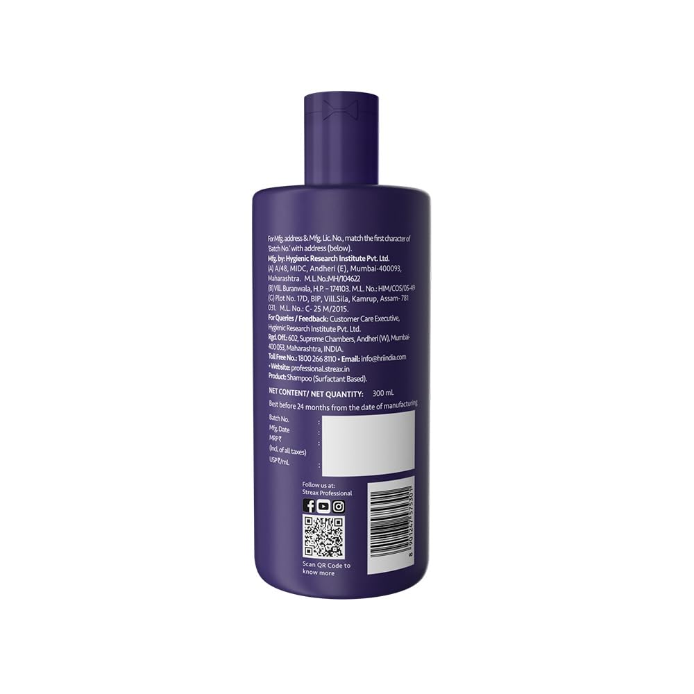 Streax Professional Yellow Deleted! Purple Shampoo, 300 ml I For Prelightened, Blonde & Grey Hair I Sulphate & Paraben Free