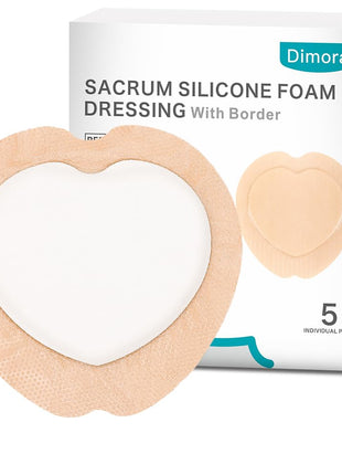 Dimora Wound Dressing Sacrum Foam Bandages Silicone Adhesive Border 7.08 inchx7.08 inch Waterproof Sacral Pads Absorbent Breathable Bed Sore Pressure Dressing