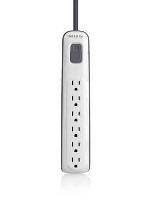 Belkin 6-Outlet Surge Protector Power Strip, 600J, 4ft Cord, Straight Plug | flame-retardant housing, compact straight plug, home office, desktop computer, TV, gaming setup