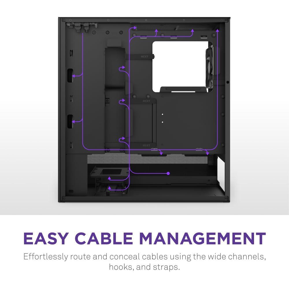 NZXT H5 Flow RGB 2024 - Compact ATX Mid-Tower PC Gaming Case - High Airflow - F360 RGB Core (CV) Included - 360mm Front & 240mm Top Radiator Support - Cable Management - Tempered Glass - Black