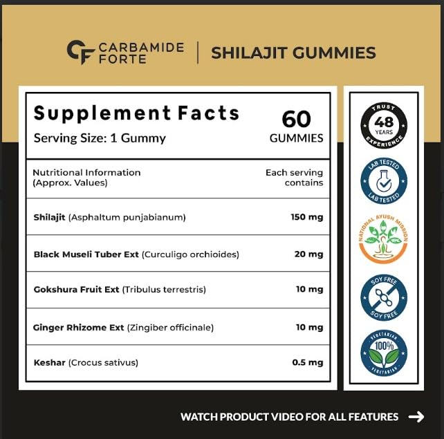 Carbamide Forte Himalayan Shilajeet/Shilajit Gummies | Improves Strength, Stamina And Immunity | Shilajit Original Gold Gummies For Men & | 60 Gummies