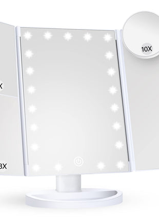 HUONUL Makeup Mirror, Vanity Mirror with Lights, 2X/3X/10X Magnification, Touch Control, Trifold, Dual Power Supply, Birthday Gifts for Women, Wife, Mom, Girls,Dorm Room Essentials