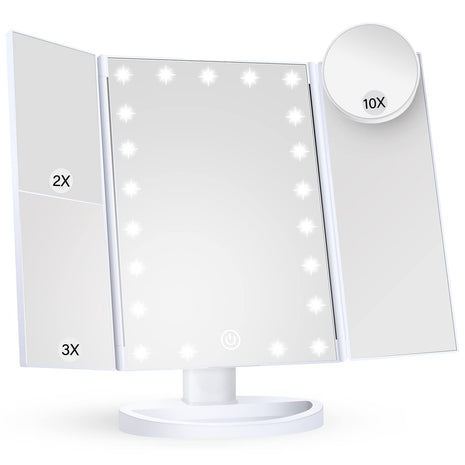 HUONUL Makeup Mirror, Vanity Mirror with Lights, 2X/3X/10X Magnification, Touch Control, Trifold, Dual Power Supply, Birthday Gifts for Women, Wife, Mom, Girls,Dorm Room Essentials