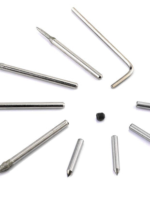 10PCS Spare Parts Set for UTOOL 24W Engraver Pen Kit | Includes 4 Diamond Point Tungsten Carbide Steel Engraving Bits, 4 Grinding Bits, 1 Replaceable Screw, 1 M2 Allen Wrench