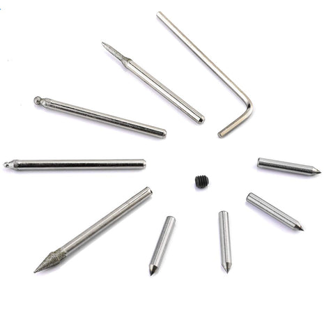 10PCS Spare Parts Set for UTOOL 24W Engraver Pen Kit | Includes 4 Diamond Point Tungsten Carbide Steel Engraving Bits, 4 Grinding Bits, 1 Replaceable Screw, 1 M2 Allen Wrench