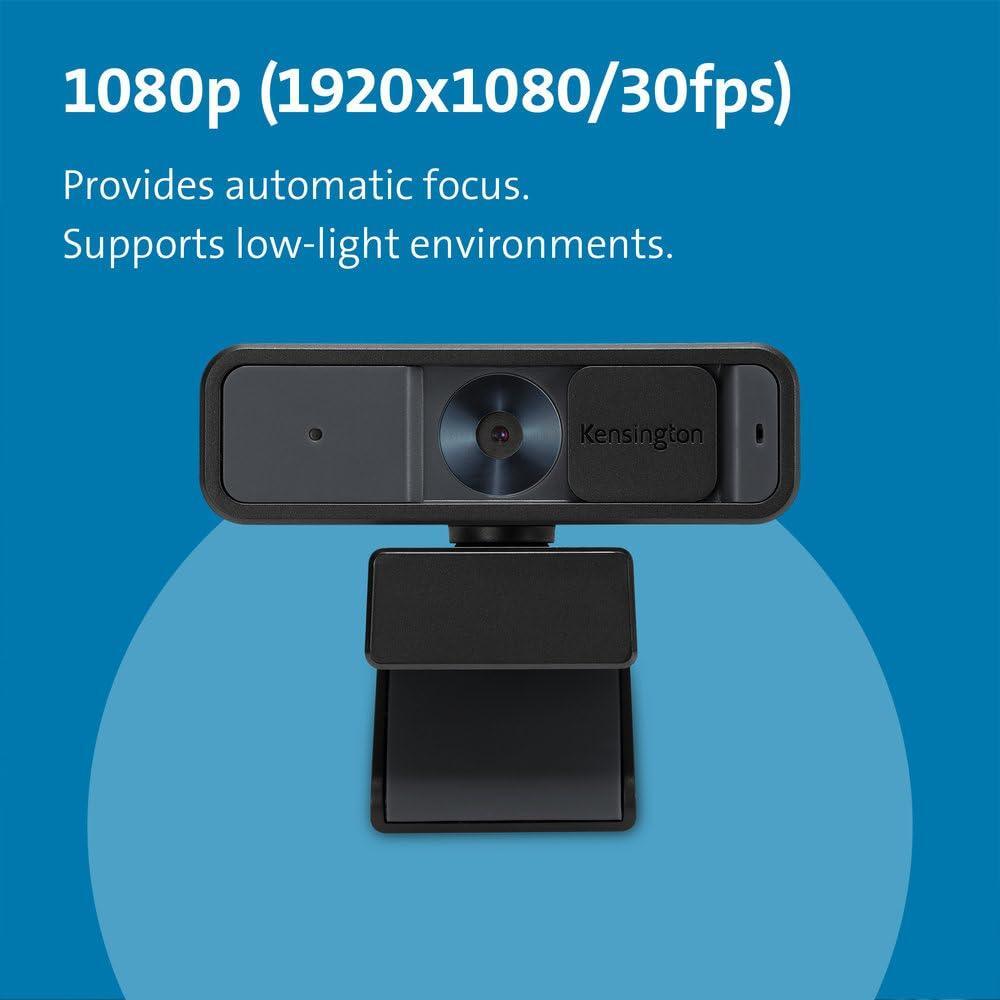 Kensington W2000 1080P Auto Focus Webcam, Full HD 1080P/30fps Webcam with Microphone for Video Conferencing, Software Control, Privacy Shutter, Compatible with Zoom/Skype/Teams (K81175WW)