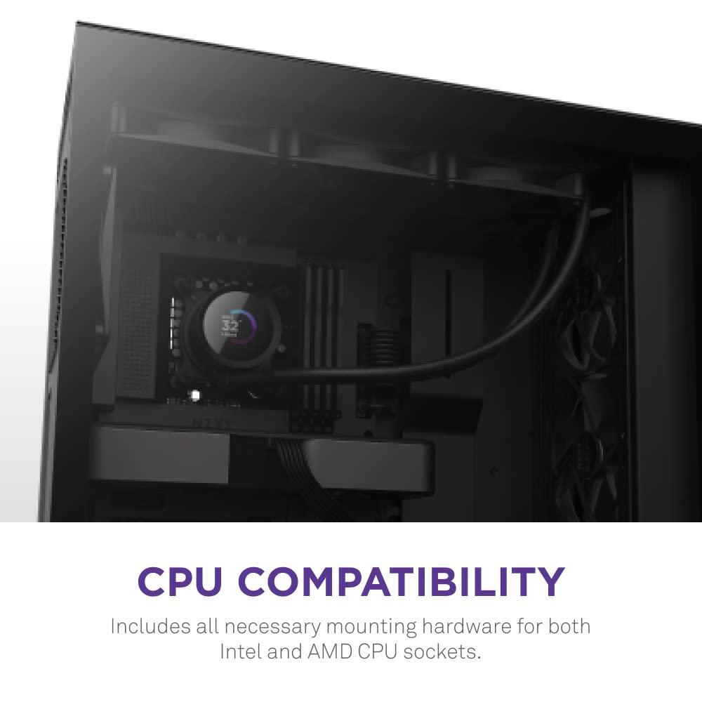 NZXT 360mm AIO CPU Liquid Cooler with Customizable LCD Display, High-Performance Pump, 3 Fans - Black