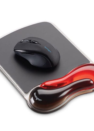 Kensington Duo Gel Mouse Pad with Wrist Rest - Red (K62402AM) | Ergonomic gel cushioning, non-skid backing, supports wrist during extended mouse use