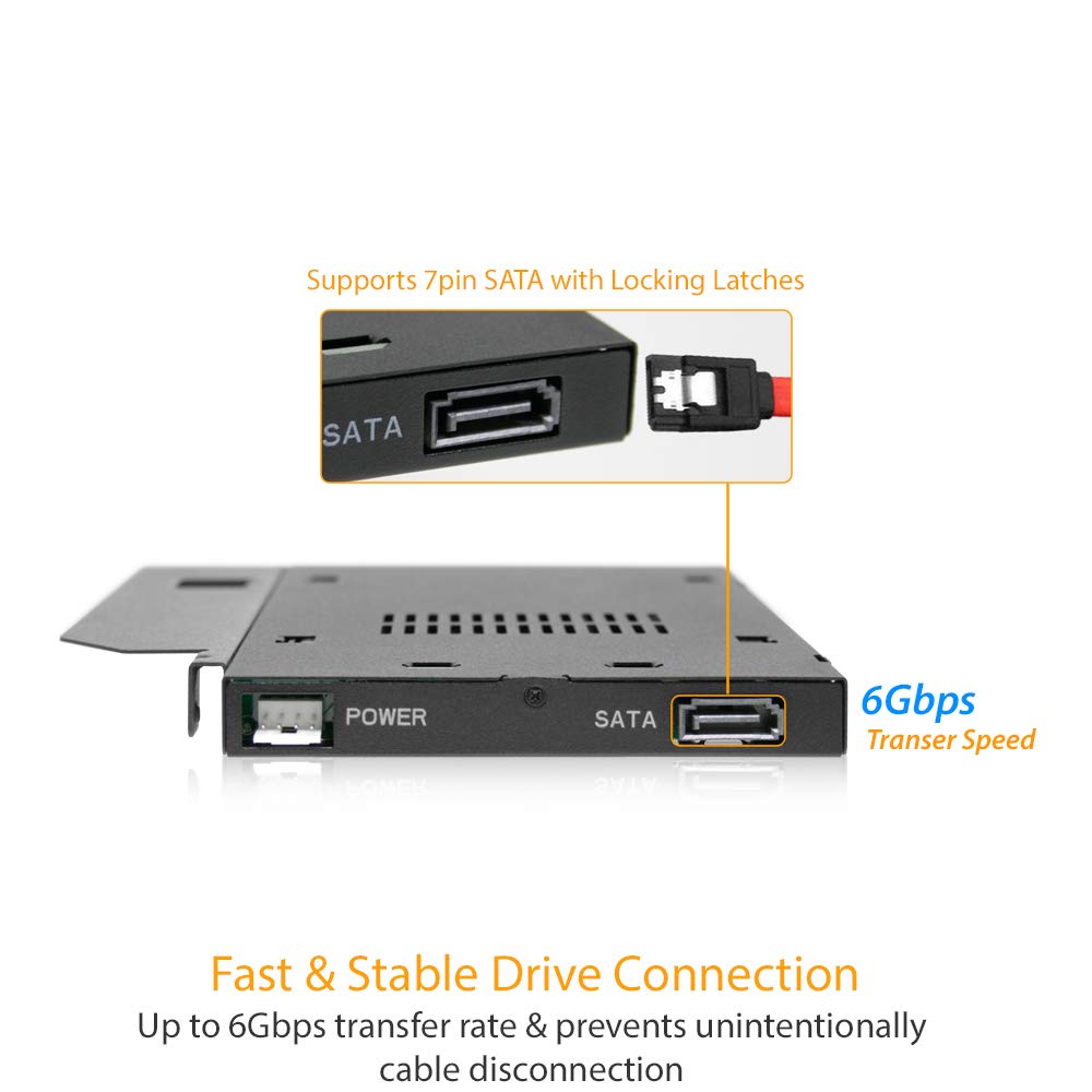 ICY DOCK 2.5” SATA/SAS HDD/SSD Rugged Full Metal Mobile Rack for Slim ODD or Slim FDD Bay | ToughArmor MB411SPO-B