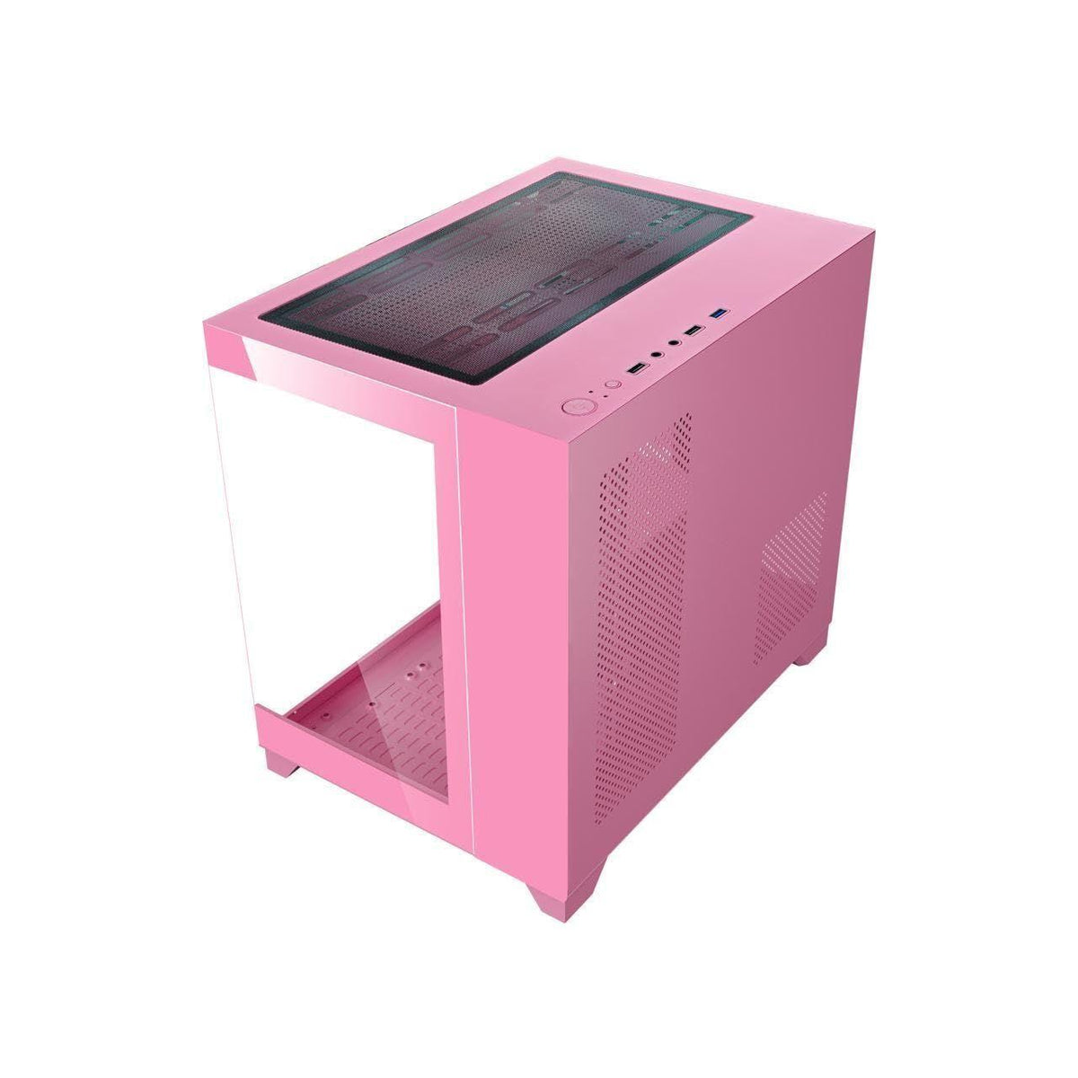 DIYPC ARGB-Q1.V2-P Pink USB3.0 Tempered Glass Micro ATX Gaming Computer Case w/Dual Tempered Glass Panel and 3 x ARGB 120mm Fans (Pre-Installed)