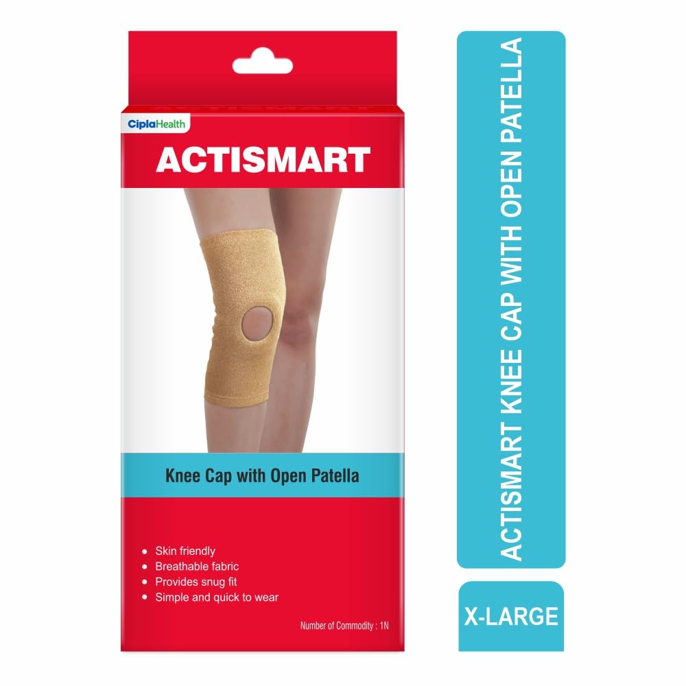 Cipla ACTISMART Knee Cap With Open Patella | Open Patella Knee Cap for Knee Support | Knee Caps For Women & Men | Provides Compression, Warmth & Joint Support | XL