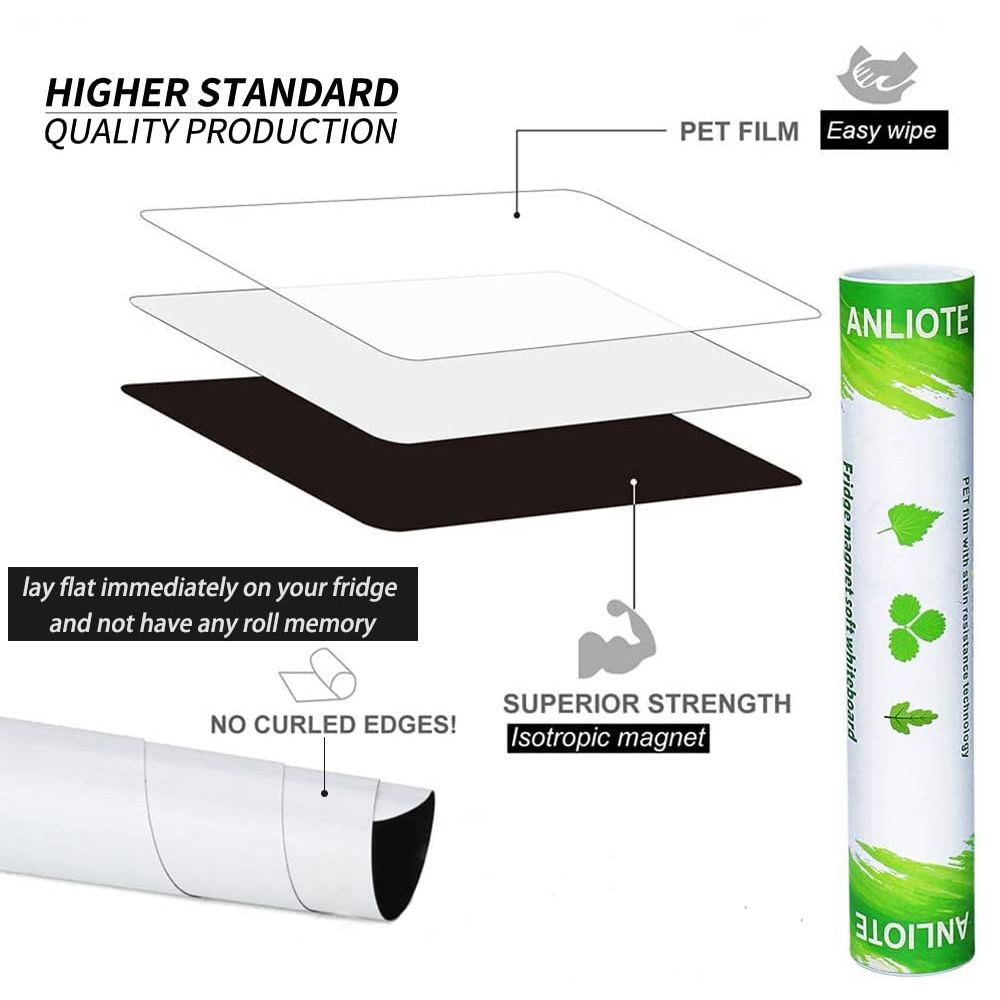 ANLIOTE Magnetic Dry Erase Board Fridge White Board Sheet 20x13 inch, Flexible Large Refrigerator Magnets Whiteboard Planner for Home Kitchen, 2 Markers and Eraser