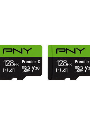 PNY P-SDU128X2V31100PX-GE 128GB Premier-X Class 10 U3 V30 microSDXC Flash Memory Card 2-Pack - 100MB/s, Class 10, U3, V30, A1, 4K UHD, Full HD, UHS-I, Micro SD