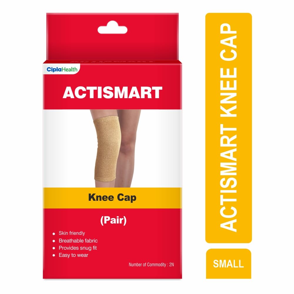 Cipla ACTISMART Knee Cap | Knee Cap For Women & Men | Knee Brace | Gym Knee Support | (Pair, Small)