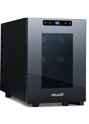 NewAir 10" Wine Fridge for 6 Bottles | Freestanding Wine Cooler Refrigerator with Glass Door | Compact Countertop Storage with Precision Cooling & Quiet Operation | Black