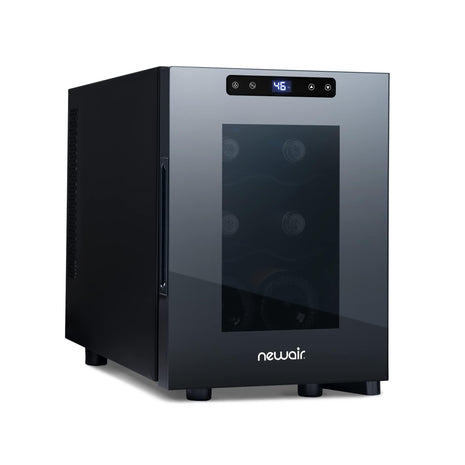 NewAir 10" Wine Fridge for 6 Bottles | Freestanding Wine Cooler Refrigerator with Glass Door | Compact Countertop Storage with Precision Cooling & Quiet Operation | Black