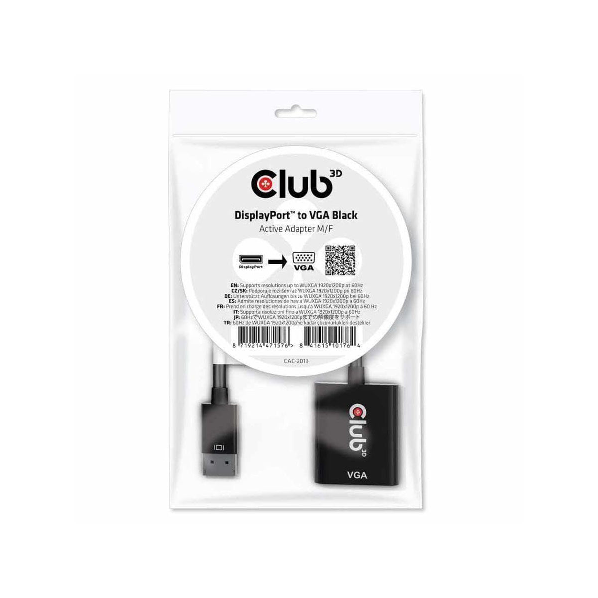 Club3D DisplayPort 1.1A Male to VGA Female Active Adapter Black Adapters