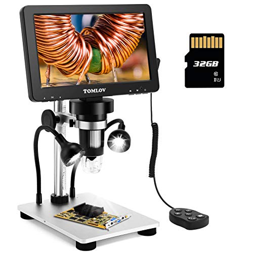 TOMLOV DM9 7" Digital Microscope: 1080P 1200X Coin Microscope Magnifier, 12MP Ultra-Precise Focusing LCD Soldering Microscopes for Adults, PC View, 32GB