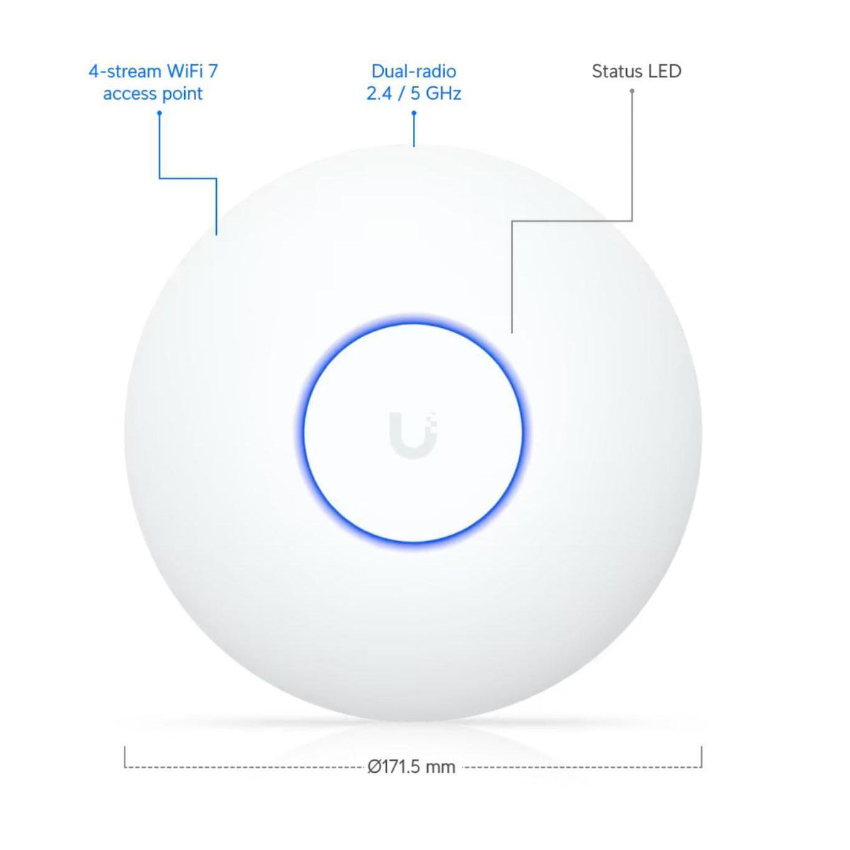 Ubiquiti U7 Lite WiFi 7 Access Point, 4 Spatial Streams, 2.5 GbE Uplink, Ceiling Mount