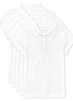 The Children's Place Girl's Short Sleeve Pique Polo, White, Medium