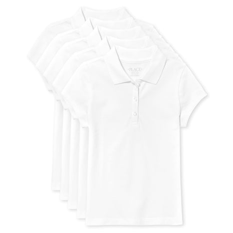 The Children's Place Girl's Short Sleeve Pique Polo, White, Medium