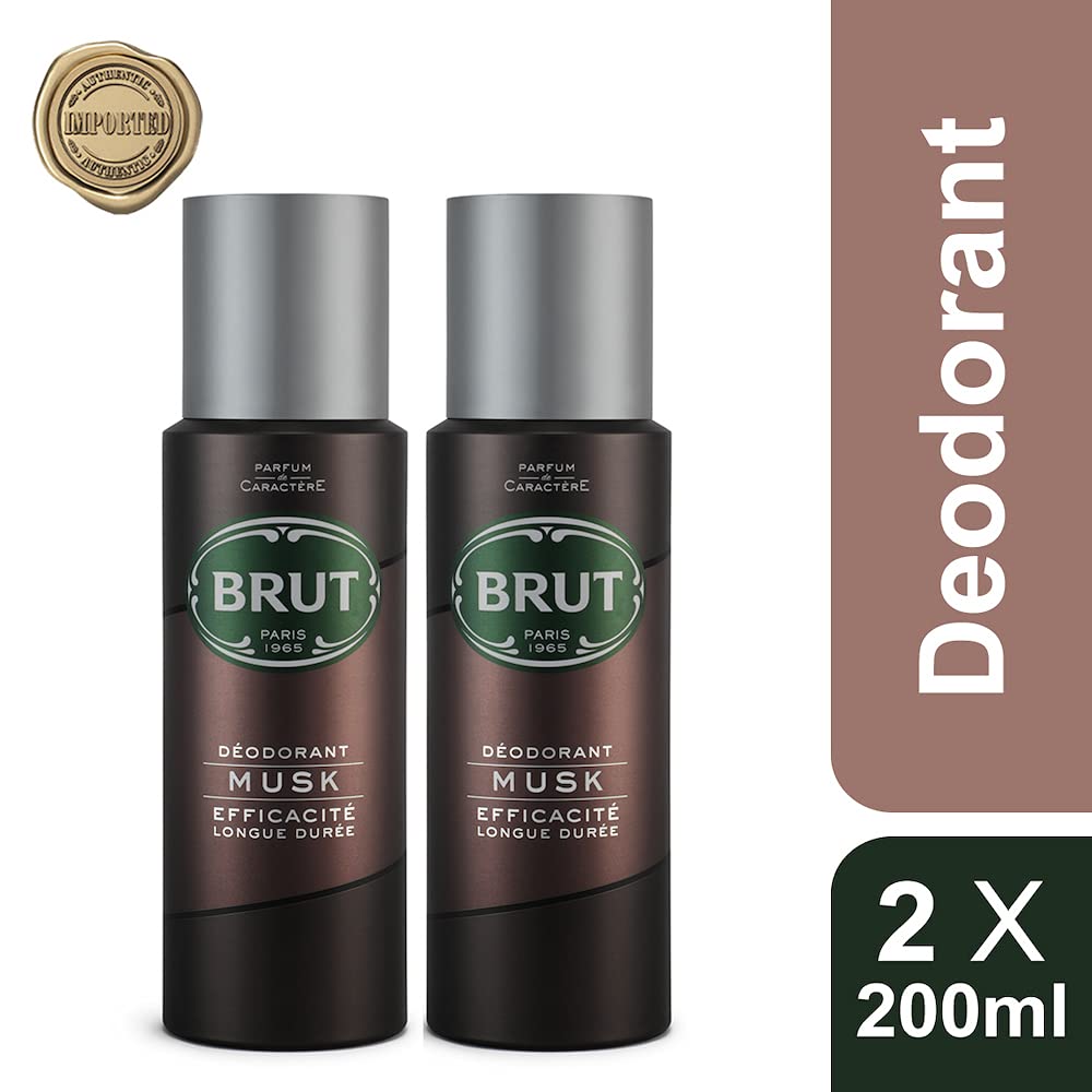 Brut Musk Deodorant Body Spray for Men, Masculine Long-Lasting Deo with Musky, Woody Fragrance, Imported, Deo Combo Pack of 2 (200ml Each)