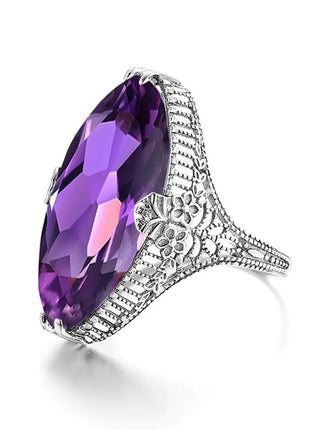 3ct Gemstone Purple Ring Promise Rings for her 925 Sterling Silver Purple Horse Eye Ring Olive Cocktail Ring for Women Promise Ring for Her Purple Engagement Ring Anniversary Valentine's Day (8)