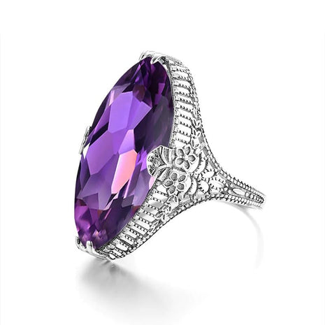 3ct Gemstone Purple Ring Promise Rings for her 925 Sterling Silver Purple Horse Eye Ring Olive Cocktail Ring for Women Promise Ring for Her Purple Engagement Ring Anniversary Valentine's Day (8)