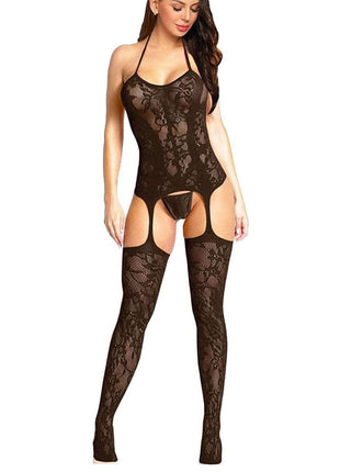 Buitifo Womens Fishnet Bodystocking Plus Size Crotchless Bodysuit Sexy Tights Soft Nightwear Lingerie (Black TGB,M)