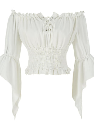 Womens Renaissance Peasant Blouse Off Shoulder Trumpet Sleeve Tops(S,Z2880C)