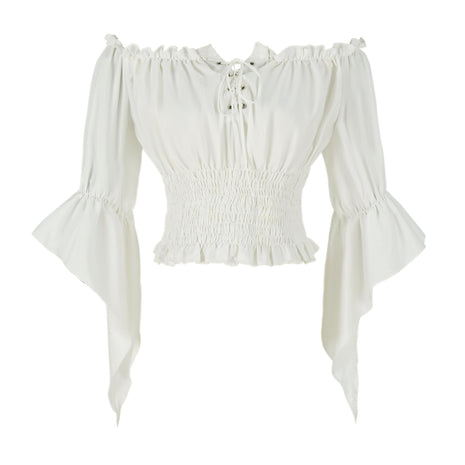 Womens Renaissance Peasant Blouse Off Shoulder Trumpet Sleeve Tops(S,Z2880C)