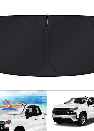 KUST Windshield Sun Shade for 2019-2025 2026 Chevrolet/Chevy Silverado 1500 Accessories, Regular Cab, Crew Cab, Double Cab 2Dr 4Dr Custom Fit Window Shade Sun Visor Foldable Blocks UV Rays