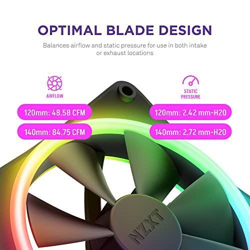 NZXT F140 RGB – 140mm RGB PWM PC Fan – High Airflow, Low Noise – Fluid Dynamic Bearing – Single (Requires NZXT RGB Controller for CAM Software) – 18 LEDs – Black