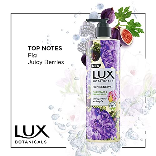 Lux Botanicals Skin Renewal Body Wash with Geranium Oil & Fig Extract for Women, 100% Natural Extracts, Moisturizing & Rejuvenating Shower Gel for Nourished & Glowing Skin, Fruity Floral Fragrance, No Parabens, 450 ml