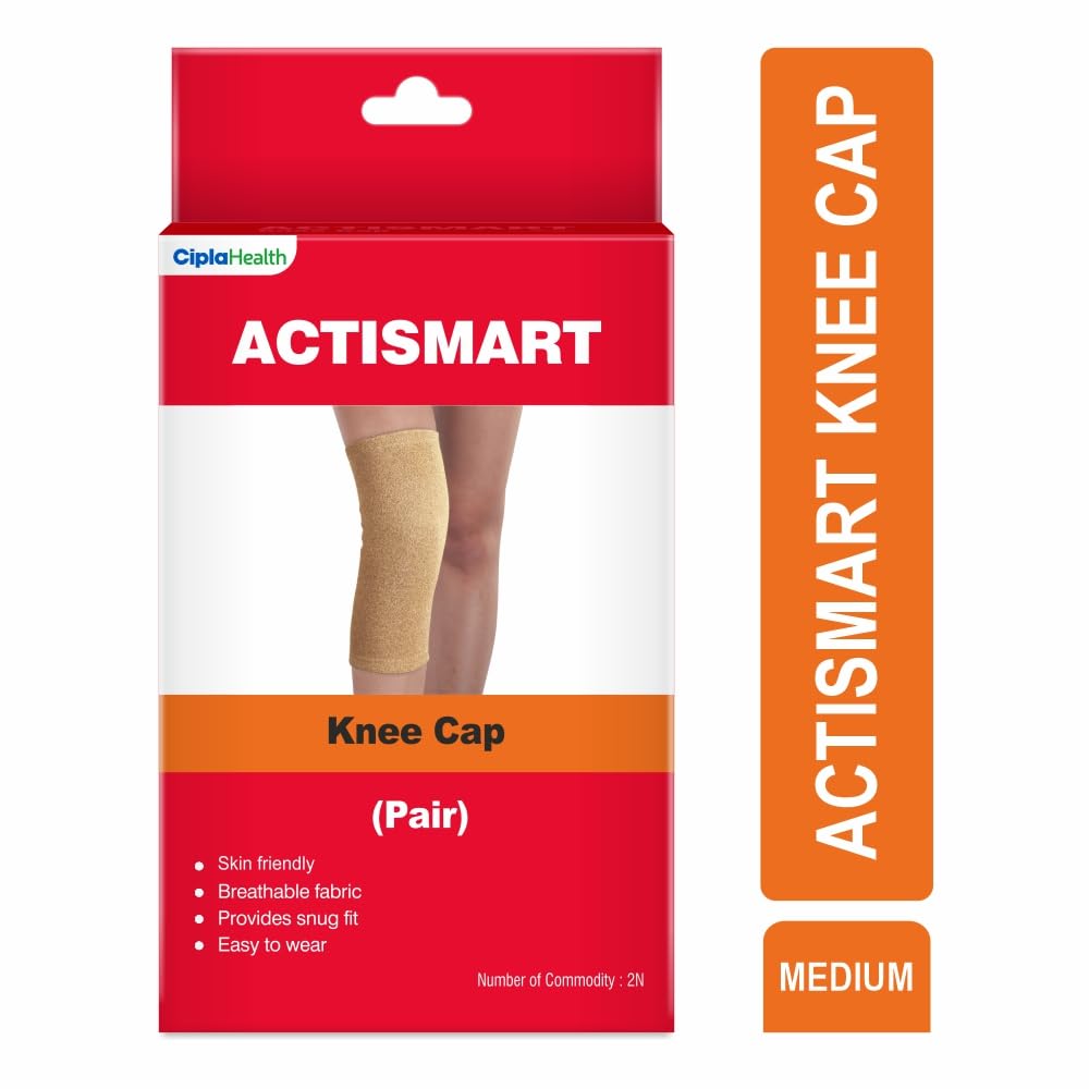 Cipla ACTISMART Knee Cap | Knee Cap For Women & Men | Knee Brace | Gym Knee Support | (Pair, Medium)