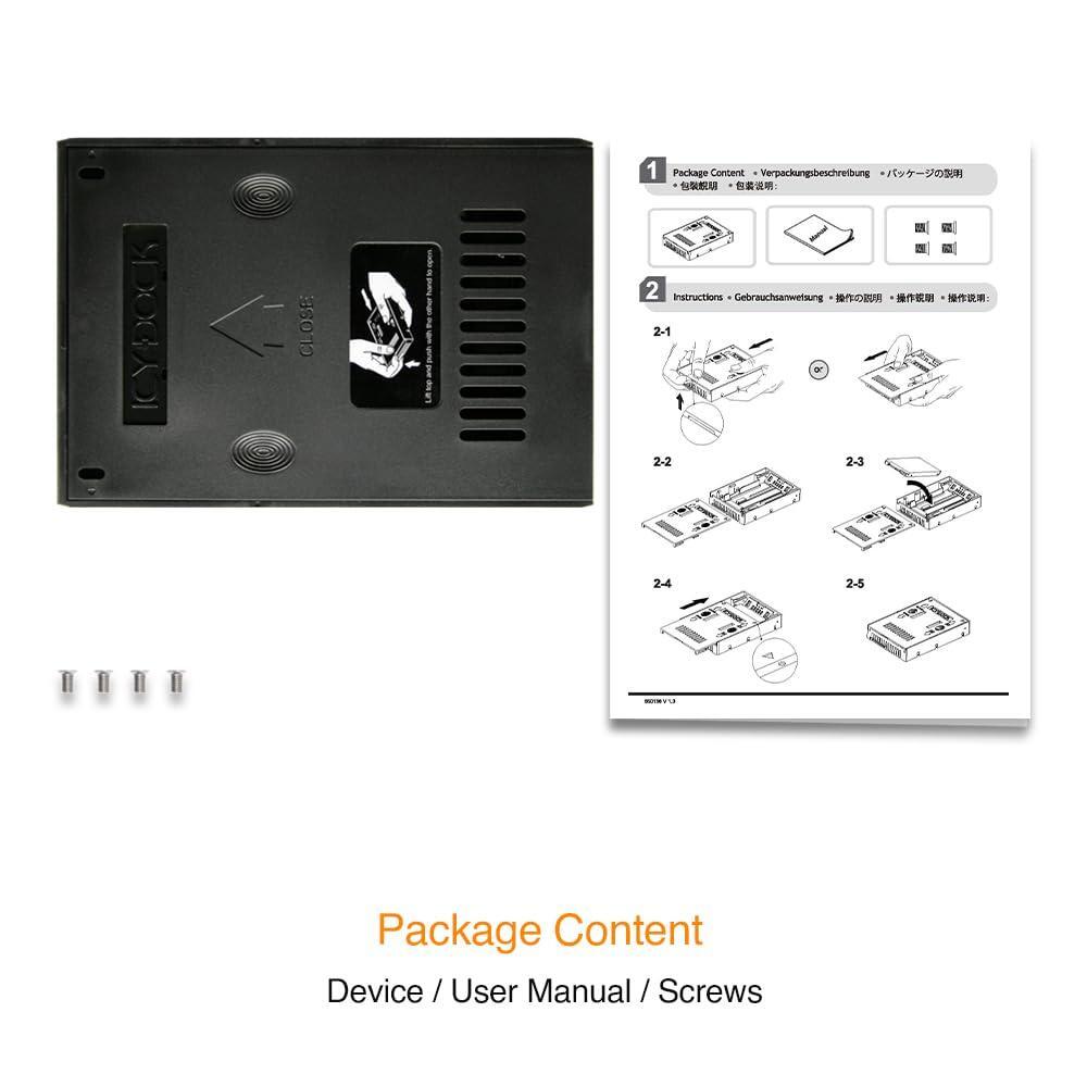 ICY DOCK 2.5 inch to 3.5 inch SATA HDD & SSD Mounting Kit for Internal 3.5" Drive Bay with Removable Cover | EZConvert Lite MB882SP-1S-2B