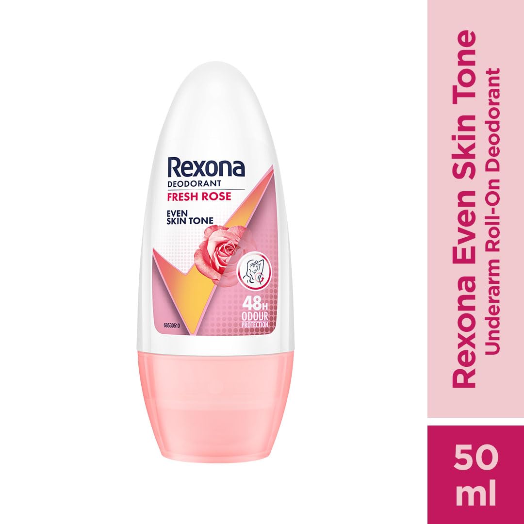 Rexona Fresh Rose Underarm Roll On Deodorant For Women, Antiperspirant With Glycerine, Removes Odour, Keeps Skin Fresh & Clean, Alcohol Free, 50 ml