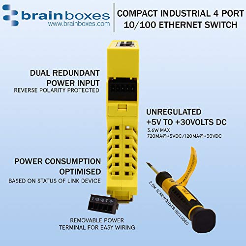 Brainboxes Switch - 4 Ports - DIN Rail mountable (SW-504)