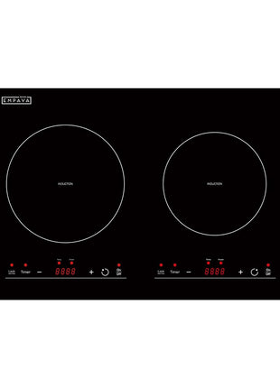 Empava IDC12B2 Horizontal Electric Stove Induction Cooktop with 2 Burners in Black Vitro Ceramic Smooth Surface Glass 120V, 12 Inch