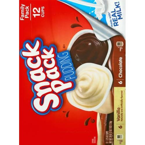 Snack Pack Chocolate and Vanilla Pudding Cups Family Pack, Lunchbox Snack, 12 Count (Pack of 1)