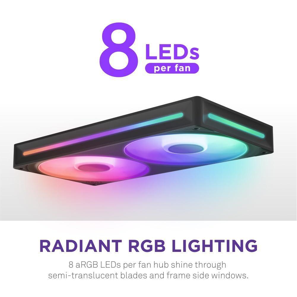NZXT F240 RGB Core - 240mm Single-Frame Fan Unit with 2 x 120mm RGB Fans - Speed & Lighting Control - High Static Pressure & Airflow - Fluid Dynamic Bearings - 8 aRGB LEDs Per Fan - Black