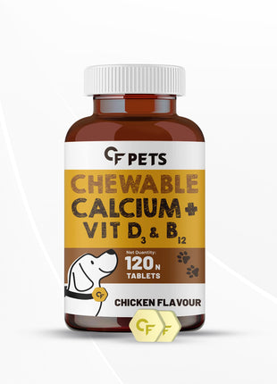 CF Pets Chewable Calcium Tablet - Calcium for Dogs Supplement Chicken Flavour - 120 Tablets