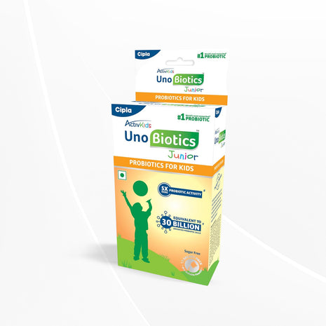 Cipla ActivKids Unobiotics Junior, Helps Build Immunity & Refills Good Bacteria Probiotics for Kids 10 Sachet Pack