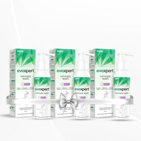 Cipla Evexpert Intimate Wash | Infused with natural ingredients Tea Tree Oil, Neem | 100ml (Pack of 3)