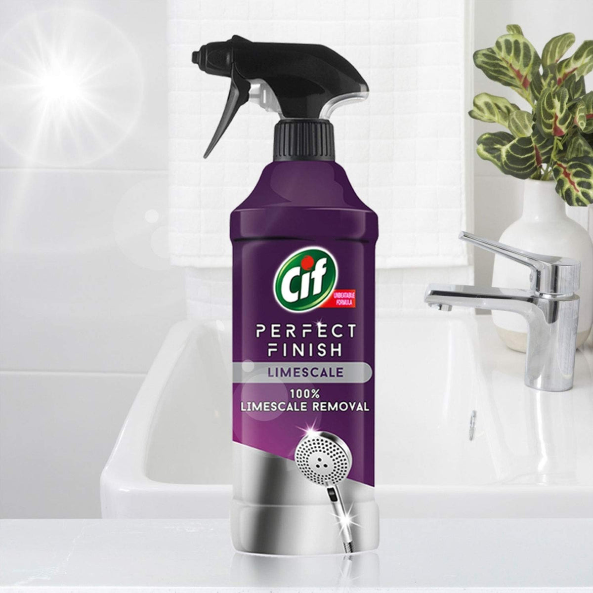 CIF Perfect Finish Limescale Removal Multi-Purpose Cleaner Spray for Kitchen & Bathroom Surfaces, Suitable for Shower, Chimney, Gas Stove, Tiles & Sink, 435ml