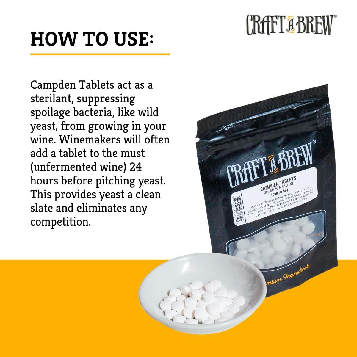 Craft A Brew - Campden Tablets - Sodium Metabisulfite - Sterilant for Winemaking - Ideal for Traditional Grape Wines - Crafting Fruit Wine, Cider - 50 Count